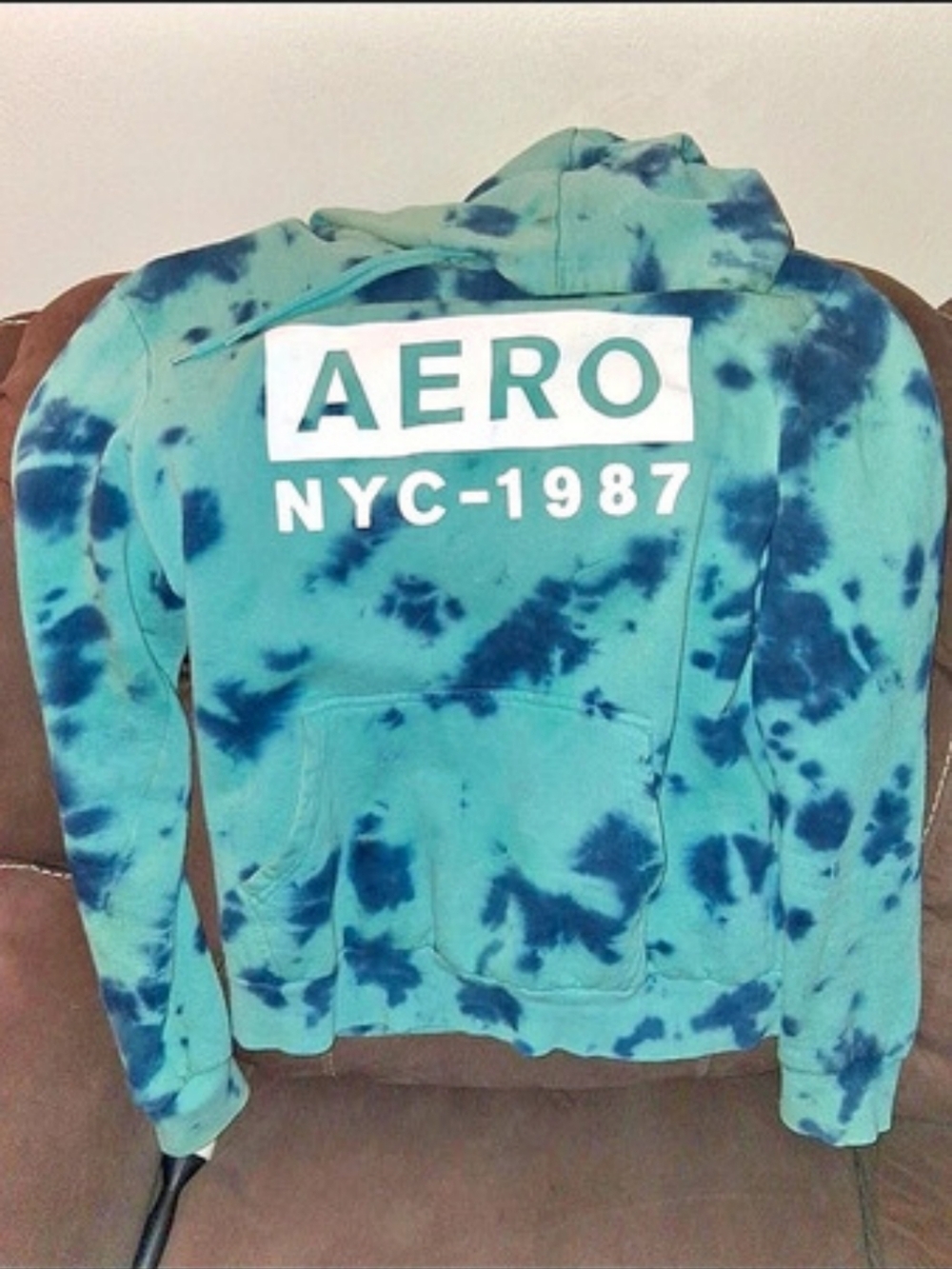 Aeropostale Aero NYC 1987 Tie-Dye Pullover Hoodie Blue & Green Large